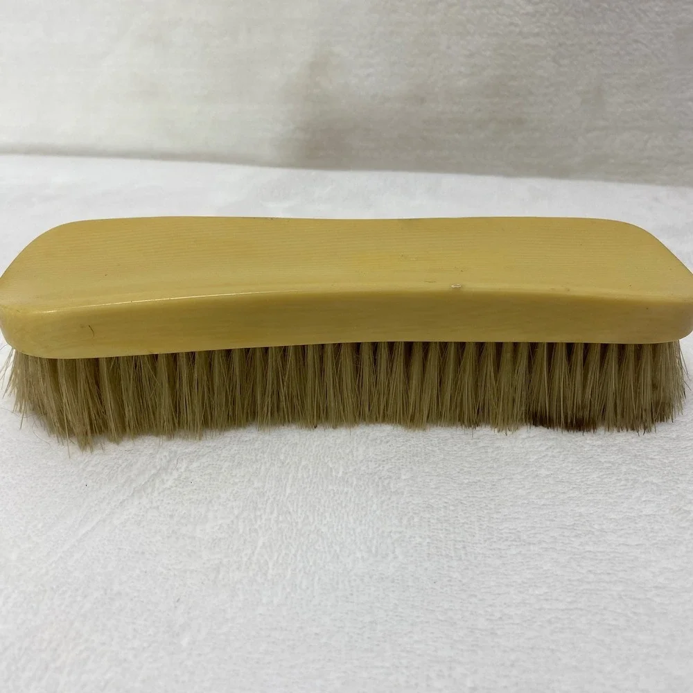 Vintage Cream Colored Bakelite‎ Clothes Brush Natural Bristles Wood Handle *READ